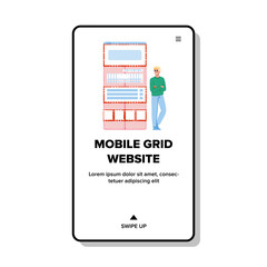 user mobile grid website vector. friendly friendly, functionality optimization, performance speed user mobile grid website web flat cartoon illustration