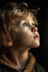 Fototapeta premium Close up profile portrait of little blond boy