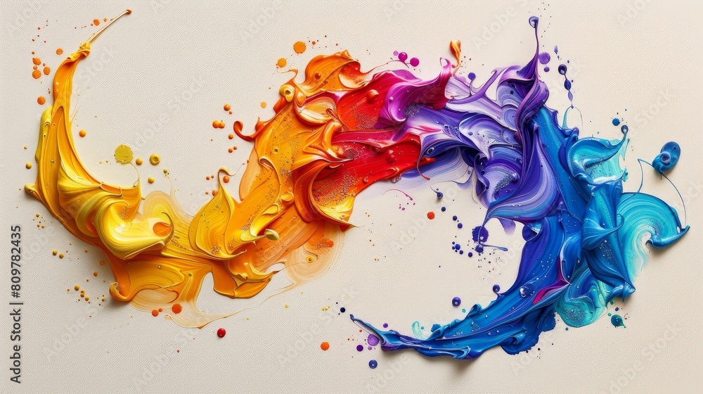 Poster a beautiful display of colorful paint splatters crafted into an exquisite crescent shape