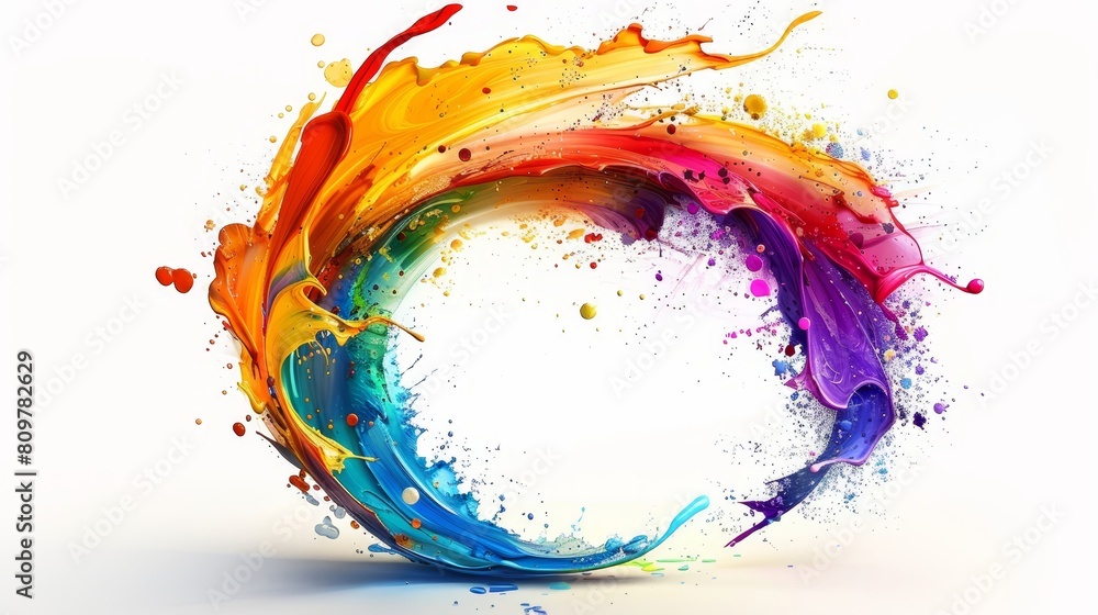 Poster a captivating display of colorful paint splashes crafted into an elegant crescent