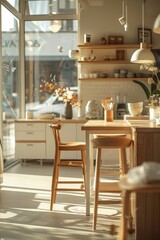 Cozy coffee shop with simple wooden floors and a modern design