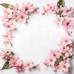 Fototapeta na wymiar white background pink floral art border, copy space