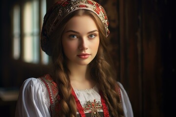 Captivating Slavic young woman. Trendy female. Generate Ai