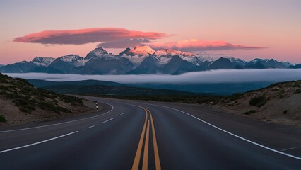Asphalt highway road and mountain natural scenery at sunrise. panoramic view