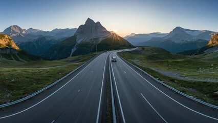 Naklejka premium Asphalt highway road and mountain natural scenery at sunrise. panoramic view