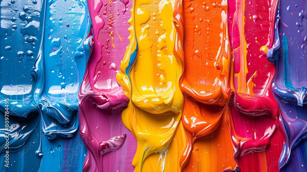 Poster a vibrant display of paint splashes arranged in an elegant square form, copycat