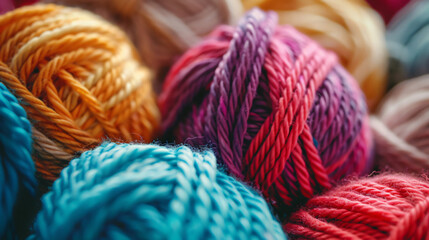 Different knitting yarn closeup