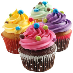 Cupcakes, brightly colored, on a transparent background