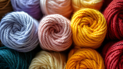 Different knitting yarn closeup