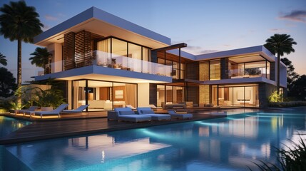 Beautiful luxury modern design architecture images of home with pool.
