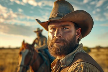 Fototapeta premium american cowboys portrait horse brutal