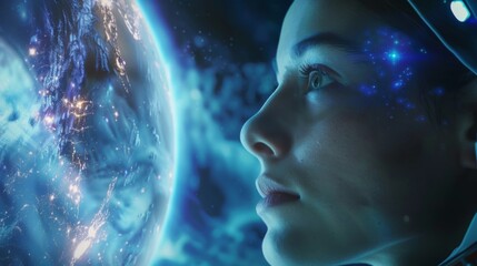 Awe-inspired person witnessing magnificent cosmic phenomena, symbolizing curiosity and the vastness of space. Perfect for themes of discovery and science fiction.