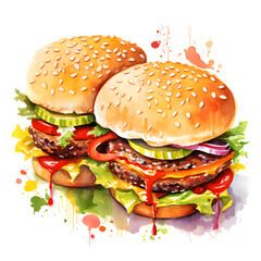 Digital technology hamburger watercolor design illustration