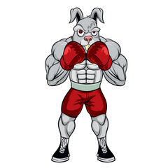 boxing rabbit vector art illustration design