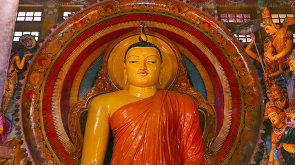 Close up of Lord Buddha, Gangaramaya Temple, Colombo, Sri Lanka.