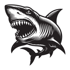 Shark , Shark black and white ,  Shark black and white illustration