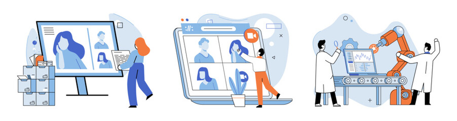 Online communication. Vector illustration. Reports shared via online platforms enable efficient dissemination information Online communication has transformed society by bridging geographical