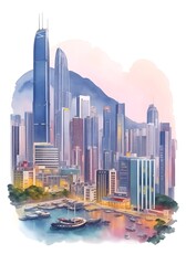 Hong Kong Country Landscape Watercolor Illustration Art