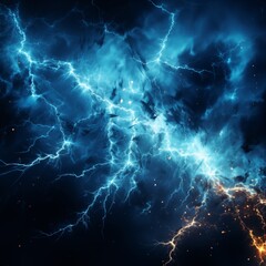Abstract Illustration of Intense Blue Lightning Discharges in a Thunderstorm