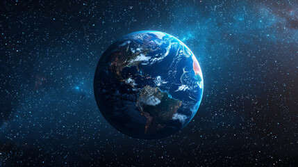 High-definition image of earth from space with a vibrant starry backdrop illustrating global beauty