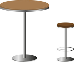 Bar table and bar stool isolated on white background. Vector, cartoon illustration. Vector.