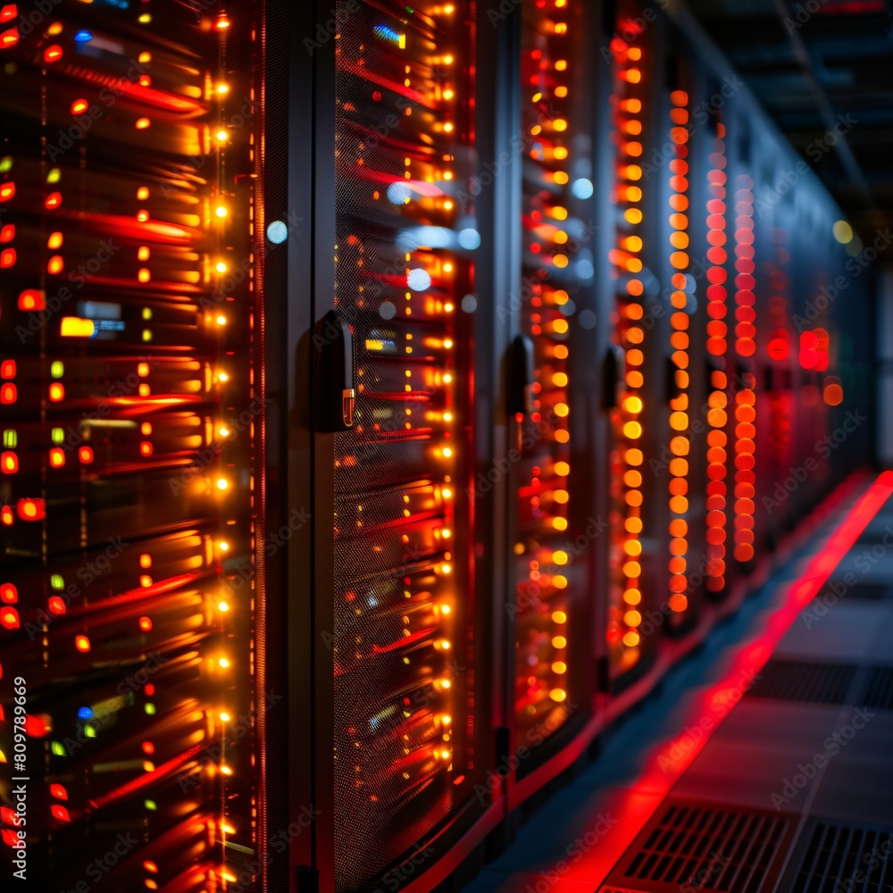 Poster a high-tech data center, with rows of glowing servers: centralizing data control for enhanced securi