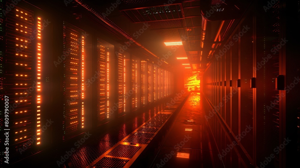 Poster a high-tech data center, with rows of glowing servers: streamlining data operations with integrated 