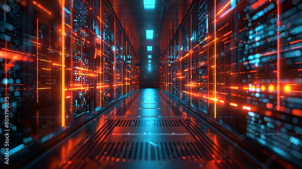 Poster a high-tech data center, with rows of glowing servers: strengthening data integrity with innovative 