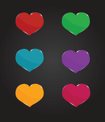 Transparent Glass Hearts Different Colors Set. Love relationship and decorative items concept vector