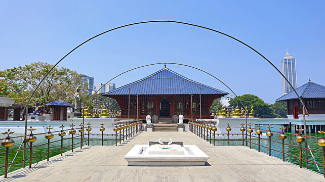 Front View of Gangarama Sima Malaka Temple, it was Originally Built in 19th Century, Small Buddhist Temple, Colombo, Sri Lanka.