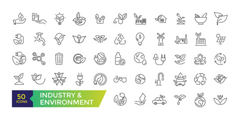Industry and Environment Icons Set. Collection of linear simple icons such as Environmental.