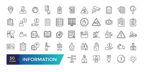 Data and Information icon collection. Clean contour inforamtive line icons.