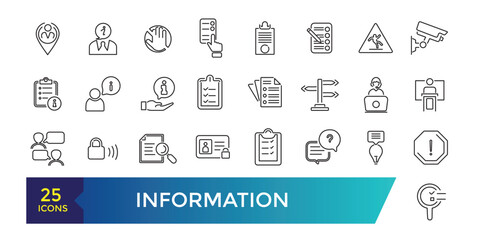 Data and Information icon collection. Clean contour inforamtive line icons.