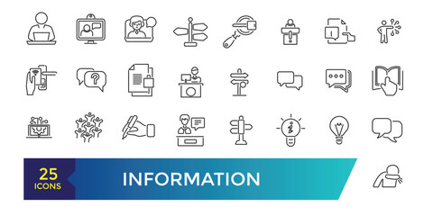 Data and Information icon collection. Clean contour inforamtive line icons.