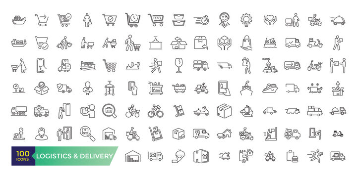 Logistics and Delivery icons. Outline icon collection. Vector illustration.