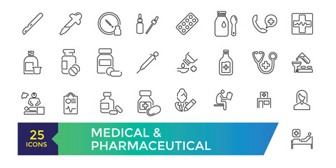 Medical and Pharmaceutical icons. Doctor, research, chemistry testing lab icons.