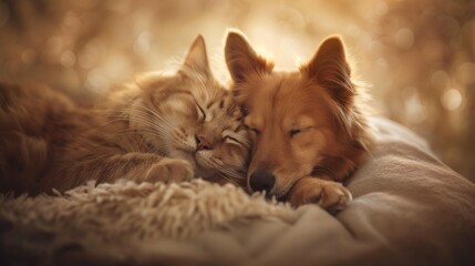 Alicja Zmyslowska took this picture of a dog and cat together using an 85mm lens on a Canon 5D Mark IV with a soft background and soft tones.