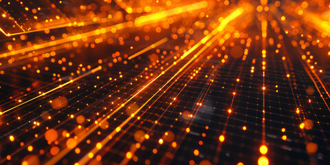 Futuristic neon lines form high technology grid background Futuristic Grid of Orange Lights Golden light stage background