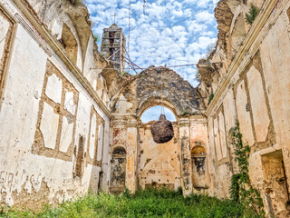 Abandoned church in the ghost town of Bussana Vecchia, Italy
