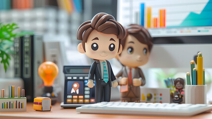 3D cartoon chibi as Investment Specialist Analyzing Dividend Stocks concept as An investment specialist analyzes dividend stocks providing insights on yield stability and potential