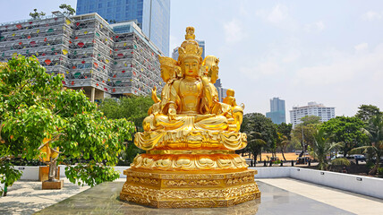 Golden Color Statue of Samudruptse, Gangarama Sima Malaka, Colombo, Sri Lanka.