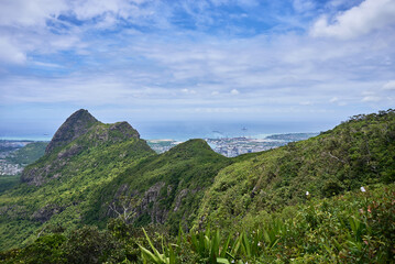 Aerial view of Mauritius island from the top of the mountain, Africa