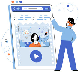 Video marketing vector illustration. Connection to audience is key objective video marketing, fostering brand loyalty and engagement Wireless technology enables seamless streaming and consumption
