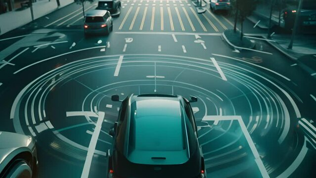 Modern smart car technology intelligent system using Heads up display (HUD) Autonomous self driving mode vehicle on city road with graphic sensor radar signal system intelligent car , 