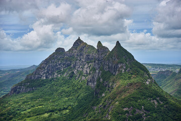 Aerial view of Mauritius island from the top of the mountain, Africa