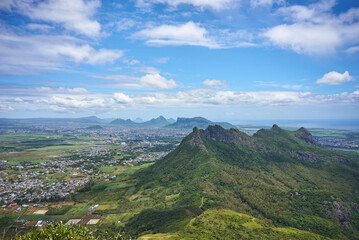 Aerial view of Mauritius island from the top of the mountain, Africa