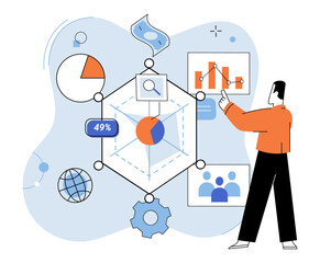 Market research. Vector illustration. Strategic planning plays vital role in market research efforts Market research provides valuable insights into consumer preferences and behavior Technology