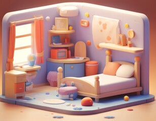 Cartoon-Inspired Room: A Colorful 3D Rendered Kid's Space 
