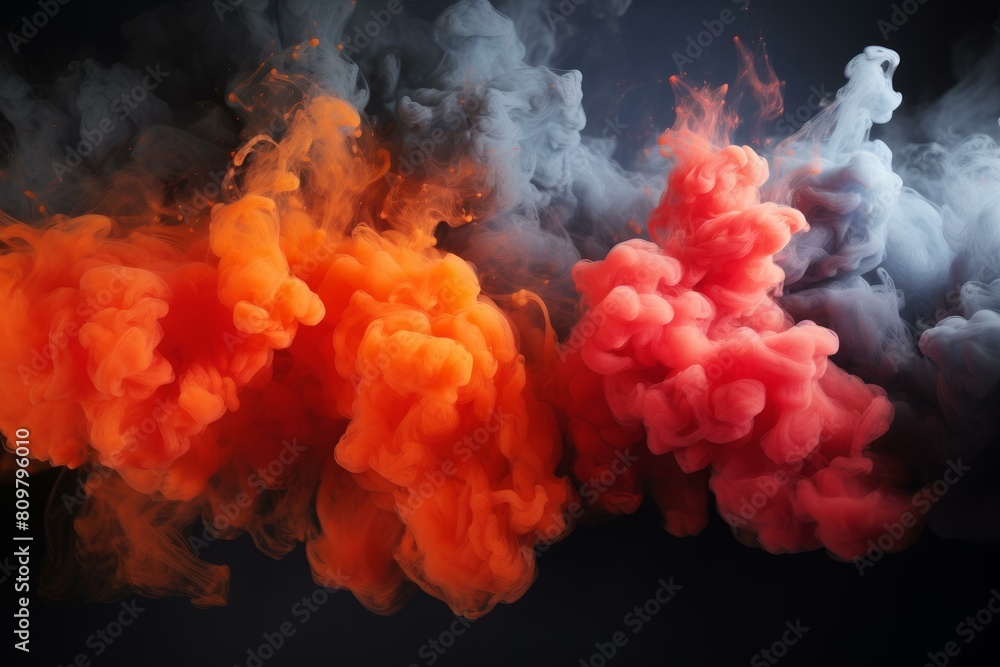 Poster artistic representation of colorful smoke-like ink clouds diffusing in water creating a mesmerizing 