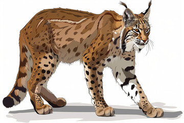 Full Body Bobcat Vector Illustration: Spotted Wildcat with Fur and Whiskers